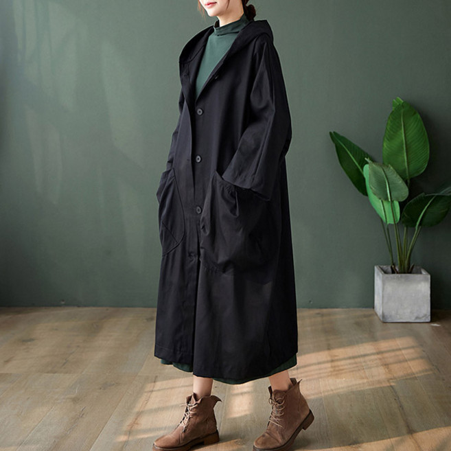 드마엘 벤지 오버핏 모던 후드 롱 트렌치코트(2color)+델로나-간절기 코트