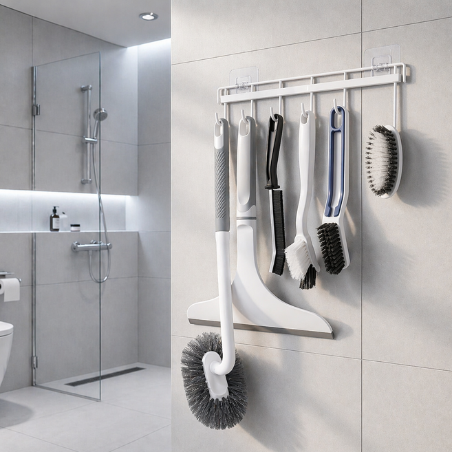 꼼수창고 무타공 욕실 화장실 청소 올인원 7종 세트, 화이트, 1세트