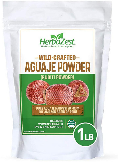 HerbaZest Aguaje 파우더 - 473.2ml(16온스) (풀 파운드 1개) - 비건 및 글루텐 프리 - 야생 공예 및 100% 순수 - 스무디 베이킹 및 비 베이킹, 454g, 1