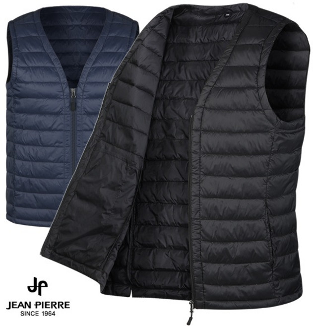 쟌피엘 백화점용 겨울 남자 경량 패딩조끼 브이넥 오리털 남성 덕다운 골프패딩조끼 브이넥패딩조끼