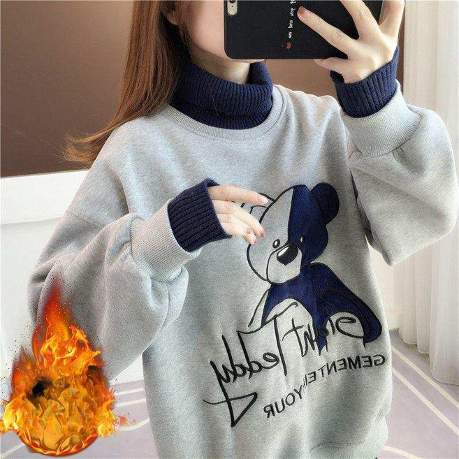 COSYEVNO 여자 하이넥 맨투맨 겨울 루즈핏 도톰한 기모 따뜻한 상의