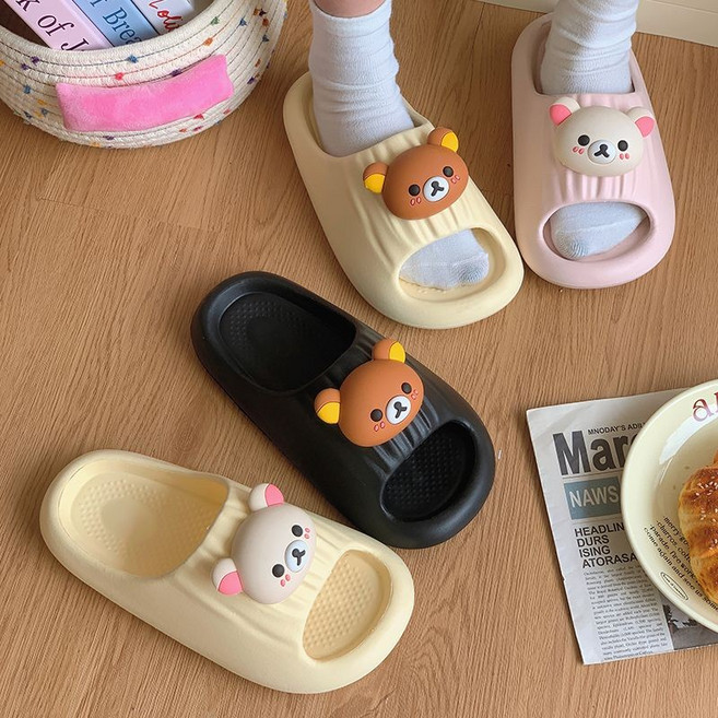 輕鬆熊 夏季居家防滑室內涼拖鞋 軟底EVA踩屎感拖鞋, 黑色 - 輕鬆熊米色,44-45