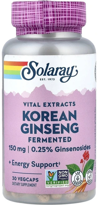 Solaray 필수 추출물 발효 한국 인삼 150mg 베지 캡슐 30정 Solaray (솔라레이), Solaray, 필수 추출물, 발효 한국 인삼, 150, 1개 - 쿠팡
