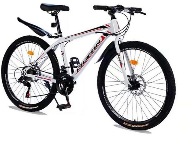 XFeng 접이식자전거 24인치 남녀 공용 MTB 자전거, 화이트 + 레드, 21단 24인치, 1개