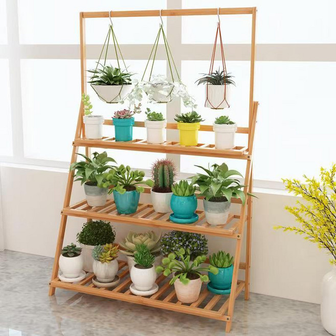 베란다 화분진열대 80CM 걸이형화분 정리 선반, 공중 식물걸이, 3단