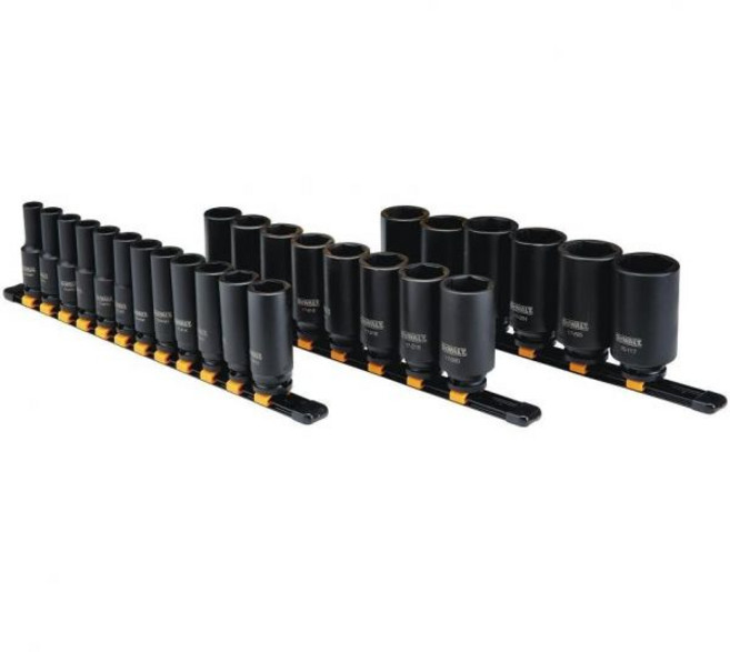 DEWALT デウォルト DWMT19239 19PC SAE 1 2인치 드라이브 임팩트 딥 소켓 세트, 미터법, 1개