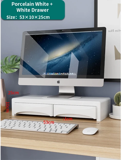 서랍 정리함이 포함된 컴퓨터 모니터 스탠드 대형 저장 공간 360 ° 회전식 기본 트레이 사무실 및 가정용., 04 White 10cm height