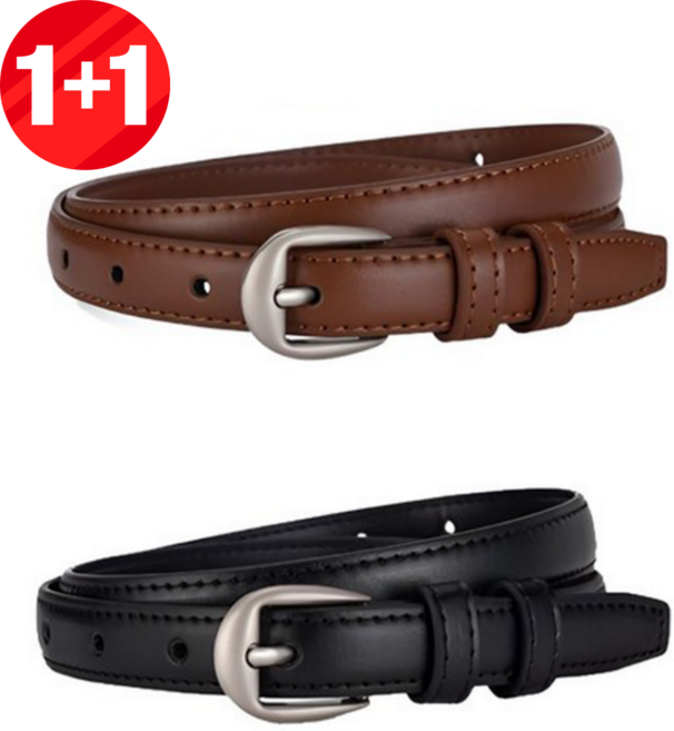 소프레데코 1+1 여성 클래식 베이직 소가죽 슬림 무광 실버 가죽 레더 벨트