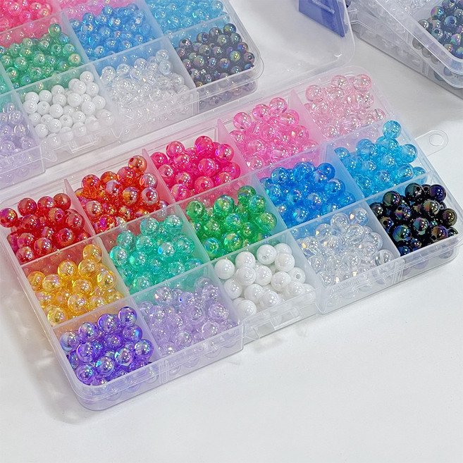 오로라 비즈 세트 8mm 6mm 목걸이 팔찌 만들기 구슬 15종 키트 재료 공예 키링, 1개, 6mm 세트