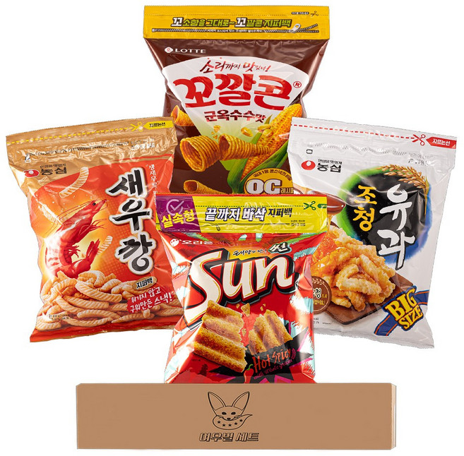 [여우별 세트] 대용량 지퍼백 과자 4종 세트, 2세트, 새우깡,꼬깔콘,썬핫스파이시,조청유과