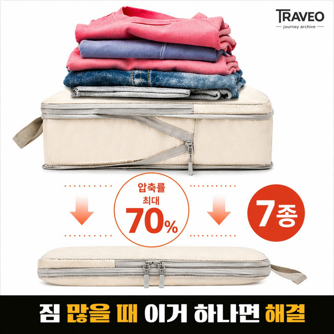 TRAVEO 트래비오 여행용 압축 파우치 7종 세트 캐리어 정리 수납백