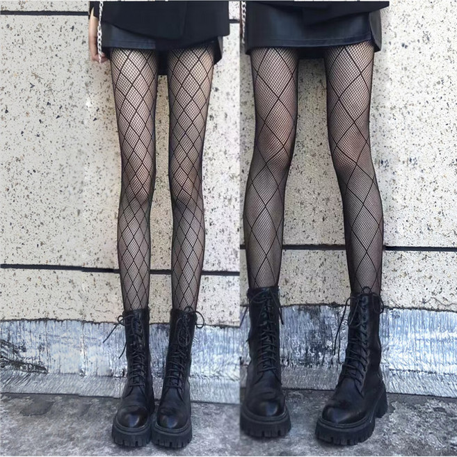 체크 패턴 그물 레이스 망사 스타킹 2P 세트