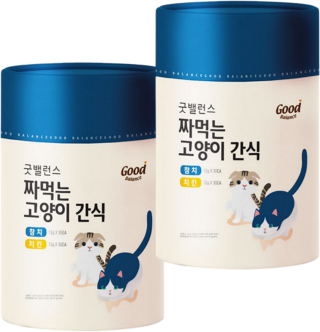 굿밸런스 짜먹는 고양이 간식 플러스, 참치 30p + 치킨 30p, 720g, 2세트