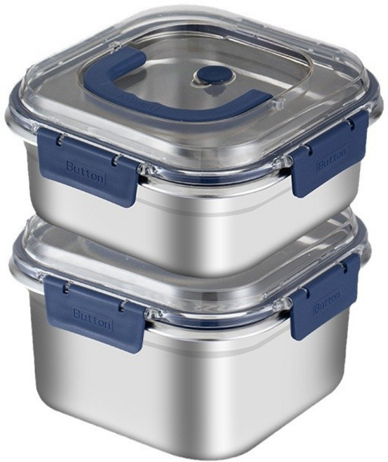 스텐밀폐용기 2P 세트 핸디형 스텐밀폐용기 사각김치통 반찬통 보관용기, 1세트, 1800ML+2500ML