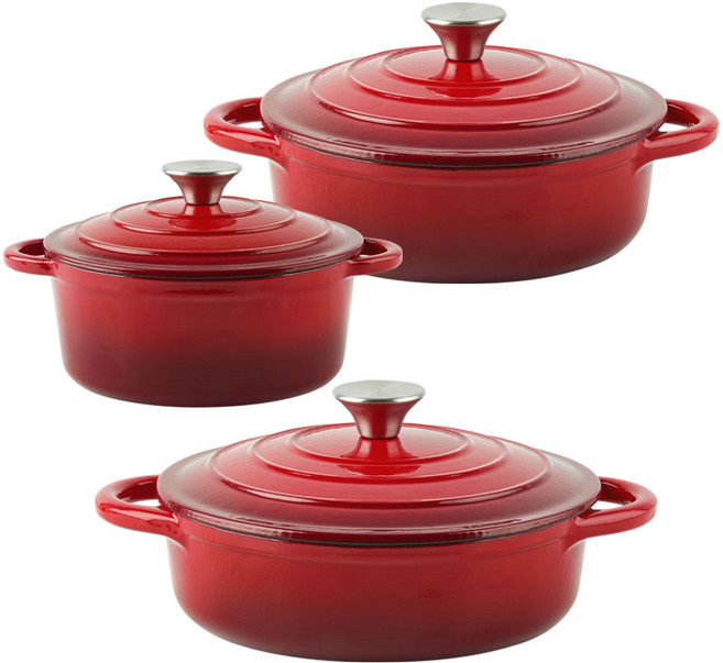 독일 Brand IH 인덕션 주물냄비 20cm 24cm 28cm 3종택1 냄비 양수냄비 전골냄비, 1개, 레드