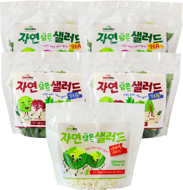 [샐러드박스] 자연 담은 샐러드 100 g 실속A+B+양배추채 혼합구성 야채믹스 샐러드, 5개, 100g