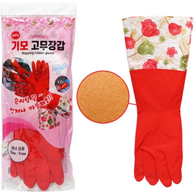 겨울 다용도 설거지 청소 김장 라텍스 김애경 기모 고무장갑 남여 공용 OPP, 레드, 1개