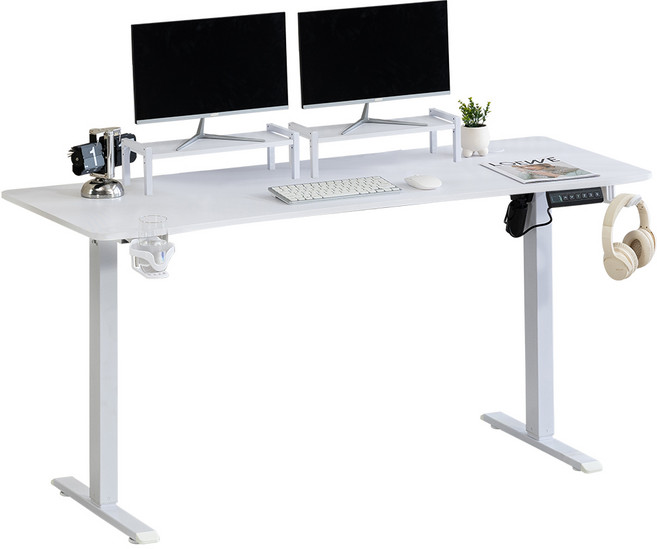 SAMMU 전기 높이 조절 책상 높이 기억 기능 가정용/사무용 스탠딩 컴퓨터 책상, 흰색-1400*600
