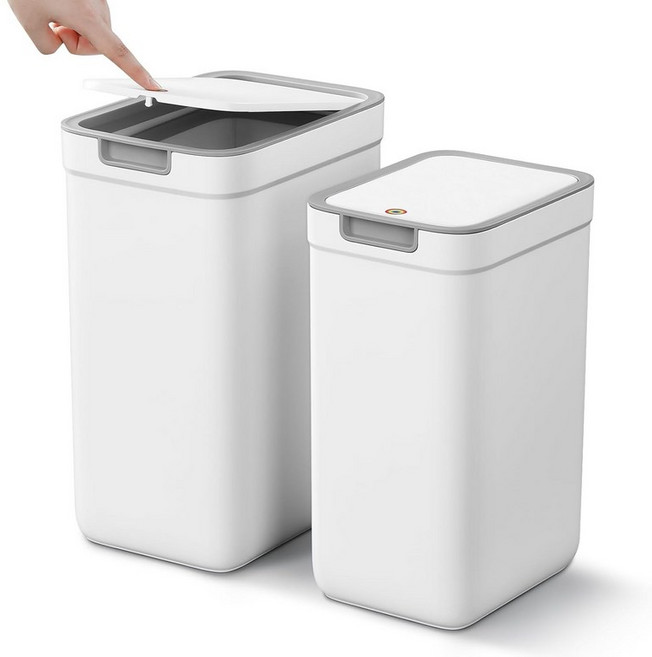 MOPALL 뚜껑이 있는 욕실 쓰레기통 2팩 3.6L(3.6갤런) + 7.9L(2.4갤런) 쓰레기통 팝업 뚜껑 포함 작은 쓰레기통 강아지 방지 화장실 사무실 침실, MOPALL 뚜껑이 있는 욕실 쓰레기통 2팩, 3.6L