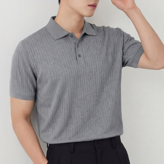 루크 남성 여름 카라 반팔 니트 티셔츠 데일리 단정한 베이직 상의 남자 여름 편안한 오픈 카라티 4컬러
