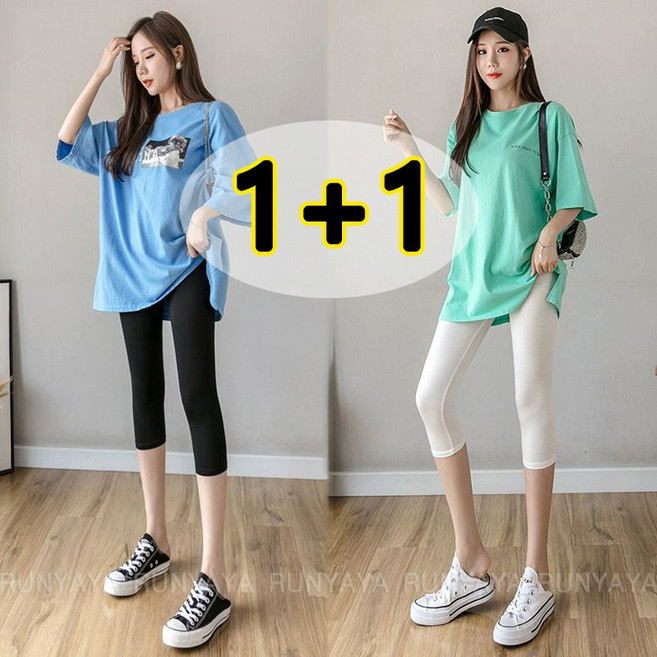 1+1 면스판 여름바지 7부 빅사이즈 여성레깅스 레깅스 요가복 필라테스복 D99U
