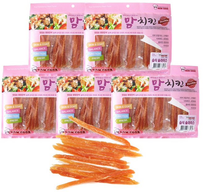 맘쿡 강아지 대용량간식 300g 닭고기 오리고기 강아지 훈련용 껌간식, 맘치킨 습식슬라이스, 1개