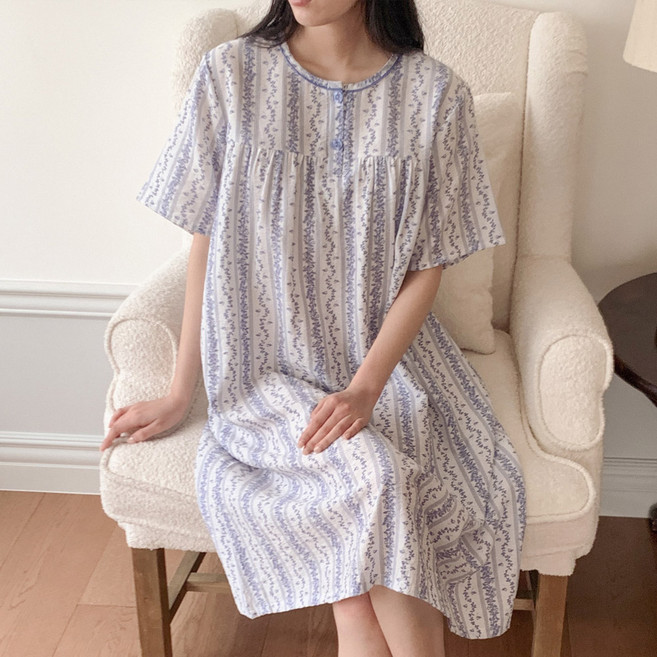 투위 여름 인견 반팔 잠옷원피스 여성실내복 홈웨어 캐릭터 플라워 파자마