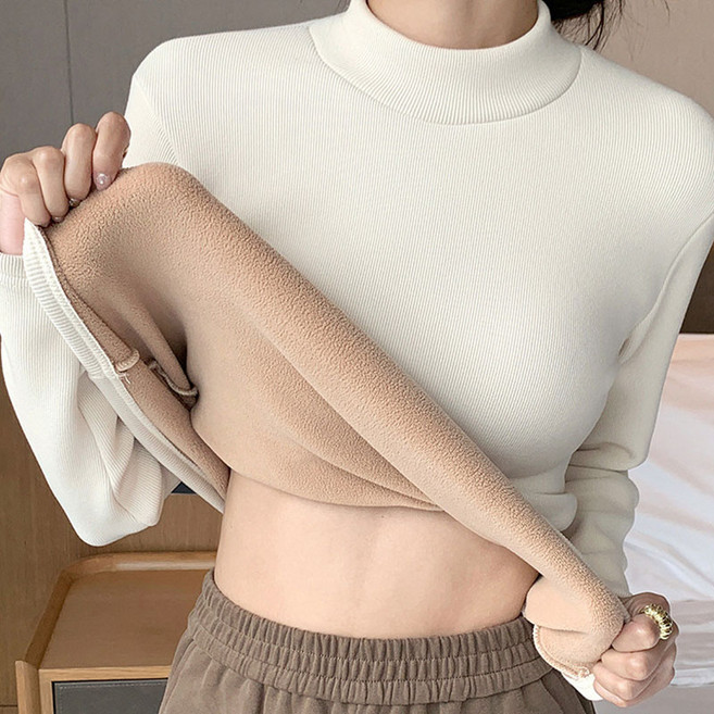 HAM 여성 도톰기모 반목티 긴팔 티셔츠