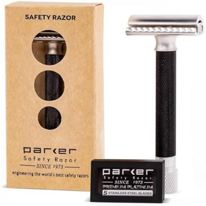 Parker The Variant Closed Comb - 조절 가능한 이중 가장자리 안전 면도기 다이얼을 순한 상태에서 공격적인 상태로 전환하여 면도를 맞춤 설정 블레이드 5개