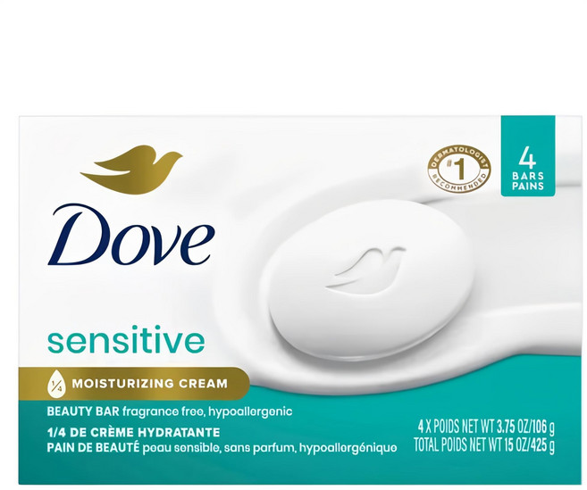 도브 센서티브 모이스처라이징 크림 뷰티 바, 106g, 4개