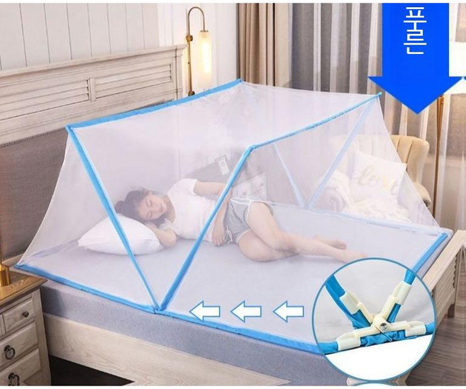 대형 폴딩접이식 모기장 야외텐트 캠핑 방충망 침대 텐트 사각 야외 접이식 모기장텐트, C. 블루 + 스태빌라이저