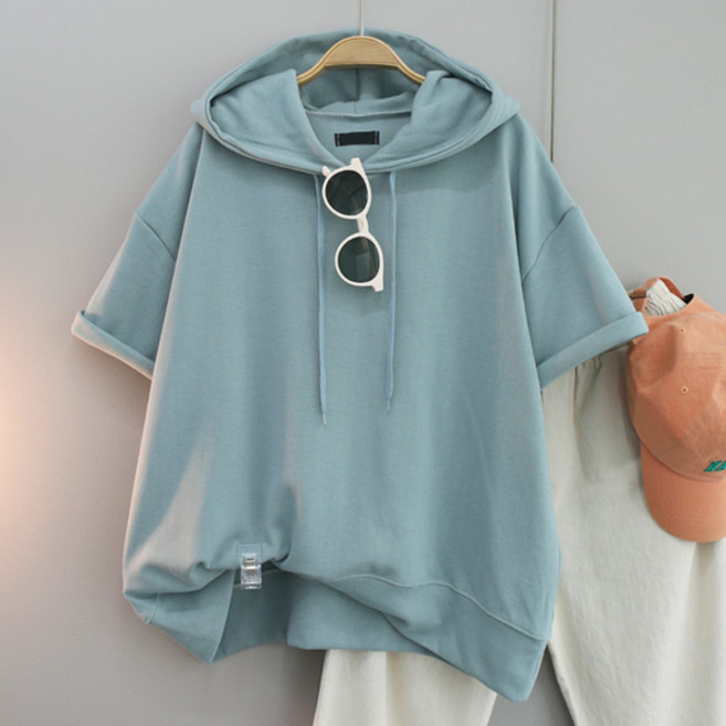 달콩 여성 브릿지오버핏후드반팔맨투맨 후드티 여름반팔 빅사이즈