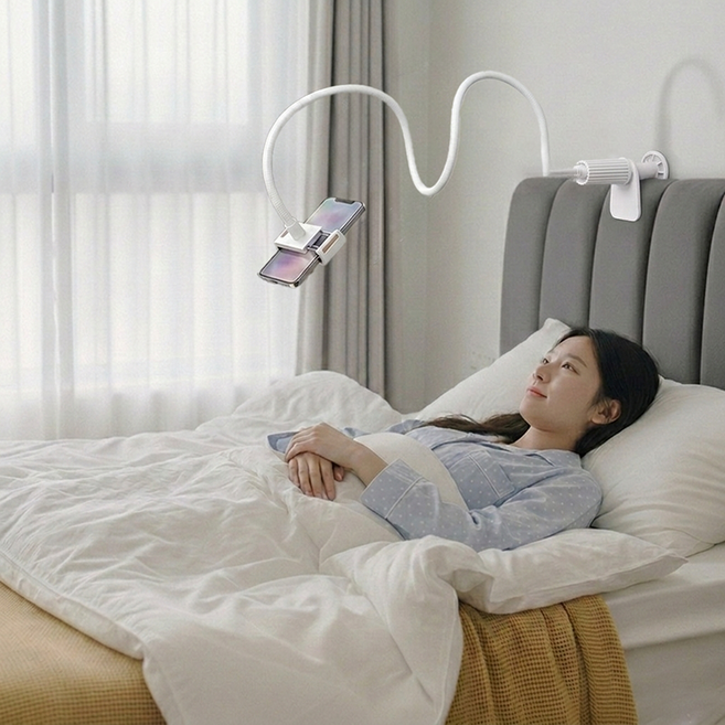 두손프리 휴대폰 태블릿 침대 자바라 거치대, 1개, 화이트