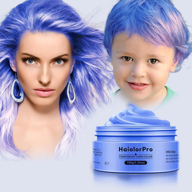 HaiolorPro 블루 헤어 컬러 왁스 아동용 임시 세탁 가능한 염료 염색 천연 헤어스타일 크림 포마드 여성 및 남성 파티 코스프레 할로윈, Blue