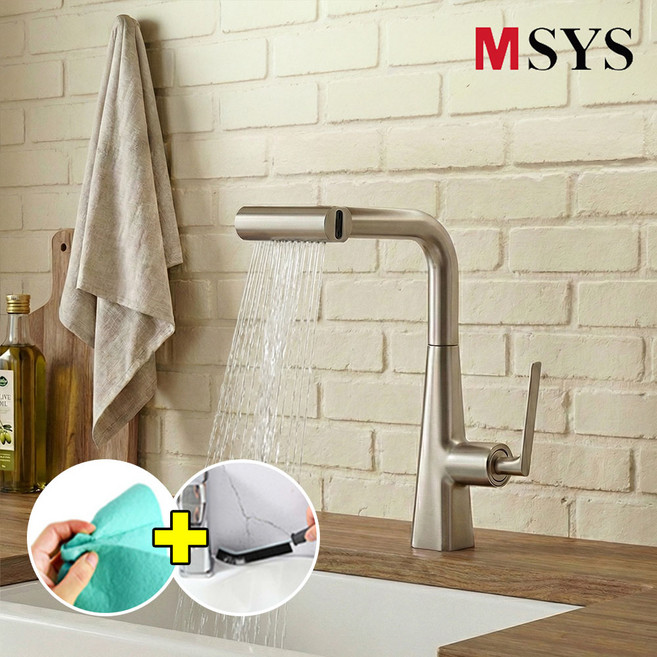선반닷컴 한샘 MSYS 4way 폭포수전 싱크수전 JF-360L 아연 다이캐스팅 스텐 304 + 주방 행주 2개 + 틈새 브러쉬 1개, 1박스