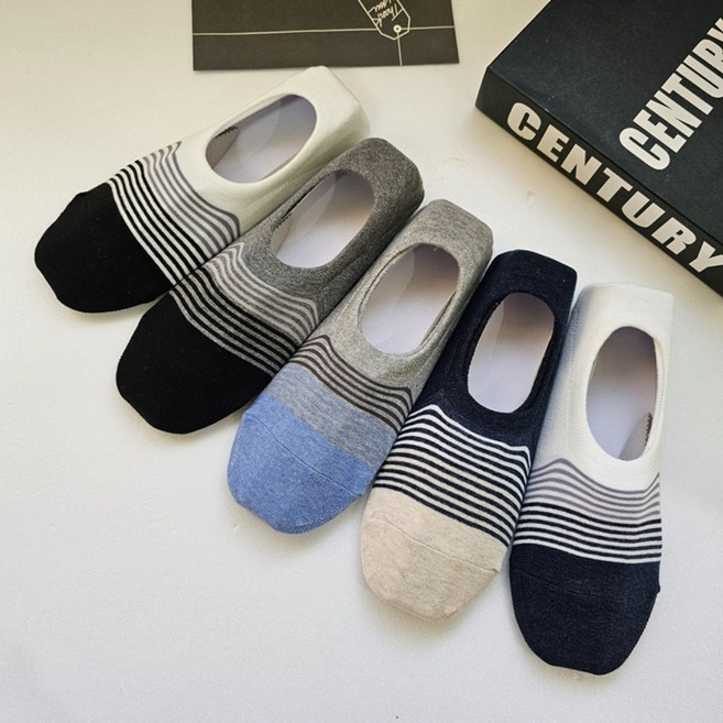 남성 캐주얼 논슬립 스트라이프 덧신 5족세트 미끄럼방지 덧신