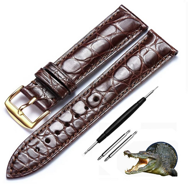 제이에스컴퍼니 리얼 천연 악어가죽 시계줄 스트랩 시계 블랙 브라운 (14mm-22mm)핀버클+공구증정