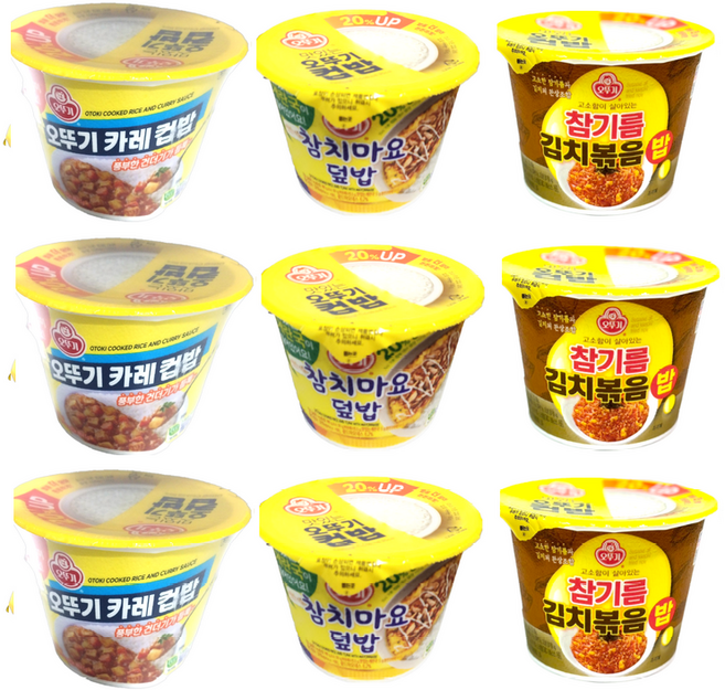 오뚜기 컵밥 참기름김치볶음밥 3개+카레컵밥 3개+참치마요덮밥 3개, 1개