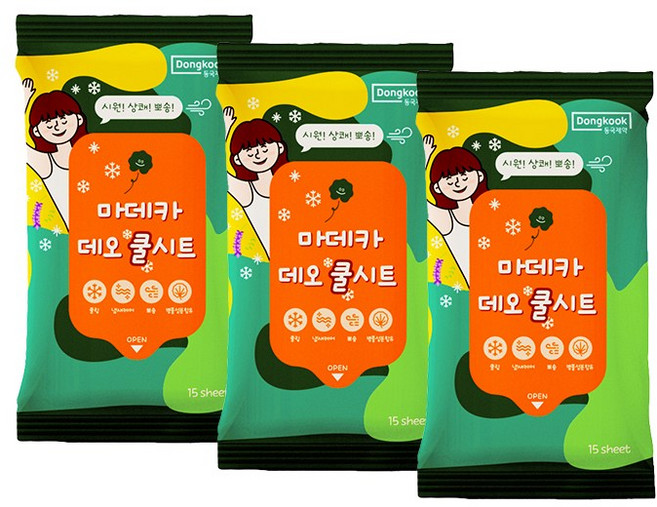 동국제약 마데카 데오쿨시트 15매 체취감소 냄새완화 뽀송함 쿨링함 끈적임제거 데오드란트 샤워티슈 쿨링파우더티슈 땀티슈 라벤더오일 저자극티슈, 3개(45매), 3개