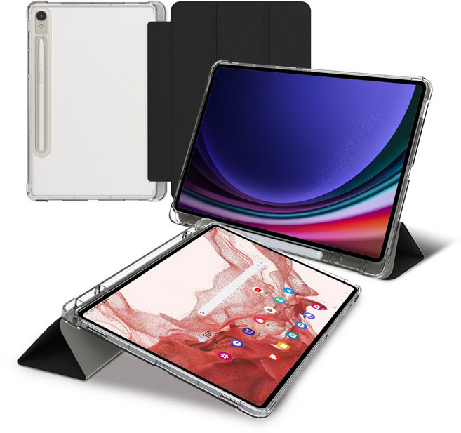 랩씨 스마트 북커버 클리어 슬림핏 케이스, 1개, 사피아노블랙