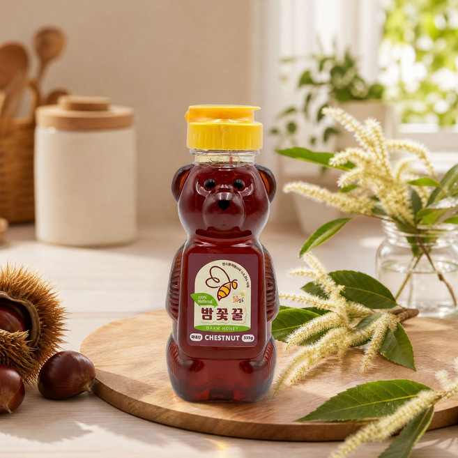 천연밤꿀 100% 자연산 곰돌이꿀 밤꿀 밤나무꿀 밤꽃꿀 국산꿀 천연꿀, 335g, 1개