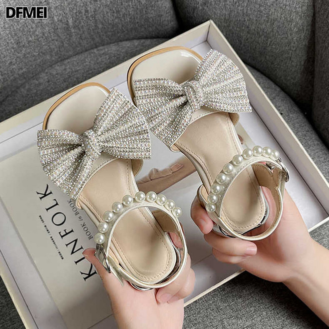 DFMEI 女童夏季涼鞋新款兒童女寶寶水鑽小女孩水鑽高跟公主涼鞋子