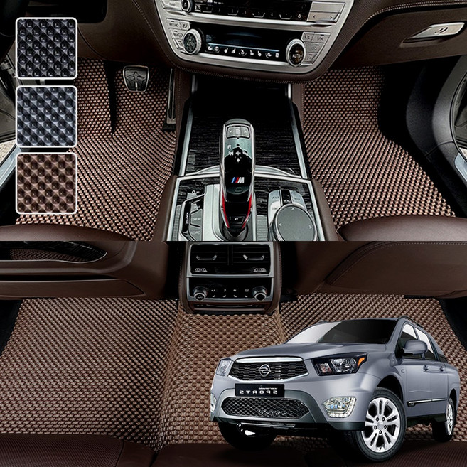 DXSOAUTO 코란도 스포츠 전용 3D 엠보싱 차세대 고무매트 1열2열 세트, 블랙, 305코란도스포츠