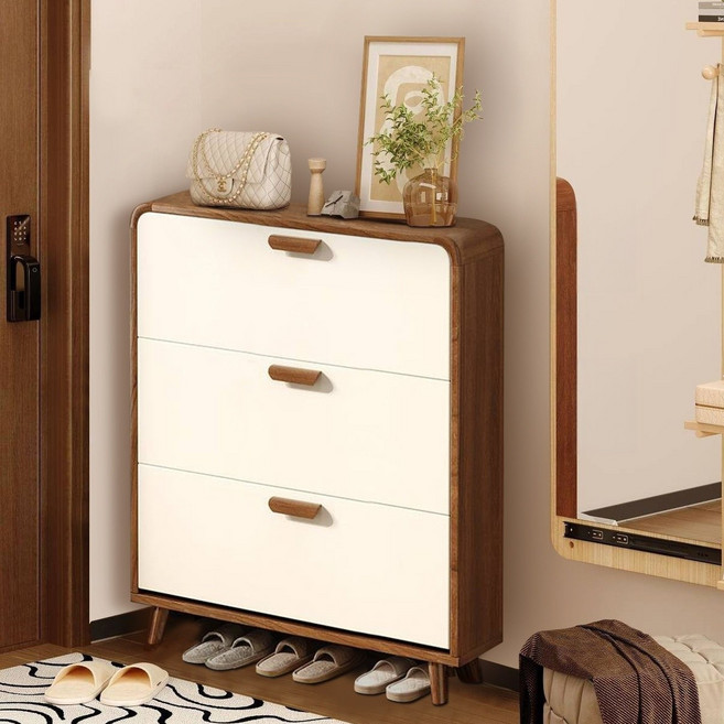 슬림한 현관 신발장 모던 수납장 17CM 초슬림신발장, 1단, 나무색 80CM