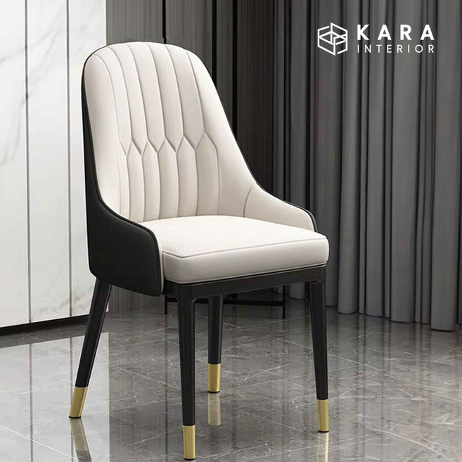 카라 투톤 체어 네일샵 네일 실내 의자 가죽 식탁 카페 인테리어 생활방수 편한, 1개, 블랙/화이트