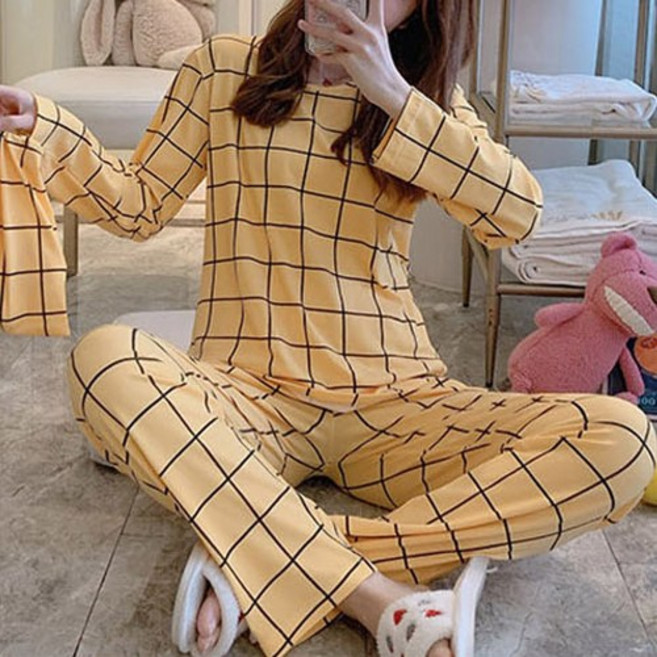 스타잇 옐로우체크 파자마 세트