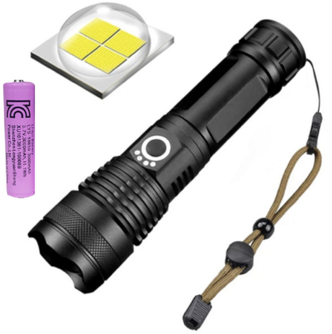 빅세일 xhp70 후레쉬 해루질 랜턴 손전등 LED 배터리3000mah포함 낚시 등산 캠핑 써치라이트, 1개