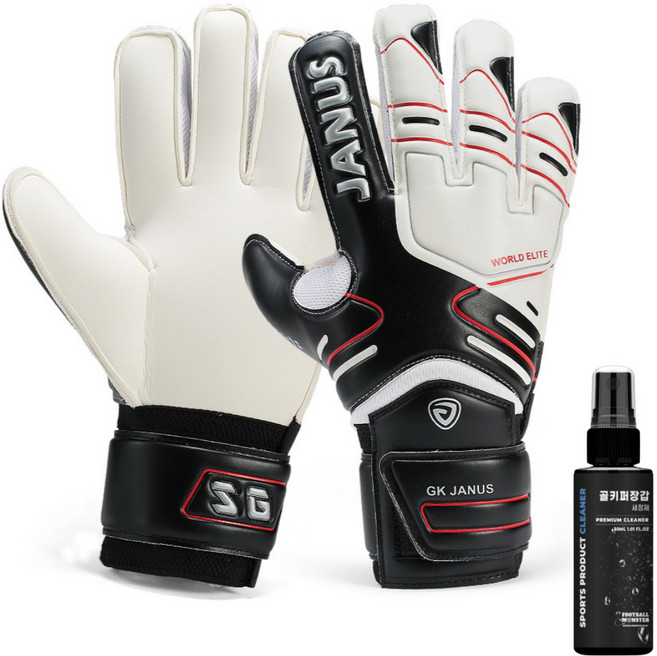 풋볼몬스터 JANUS 어린이 성인 골키퍼장갑 전용세정제 파우치 증정 손가락꺾임방지 핑거세이브, 블랙화이트, 1개