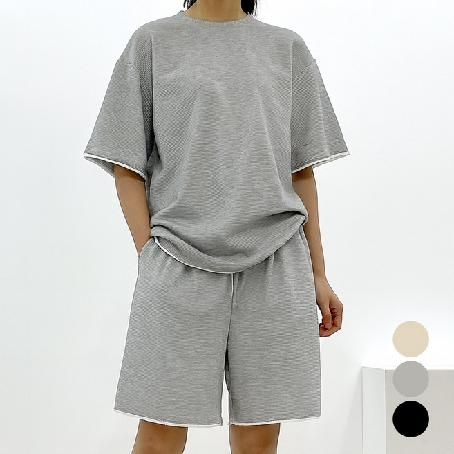 미와이 여성 트레이닝세트 오버핏 반팔 반바지 세트