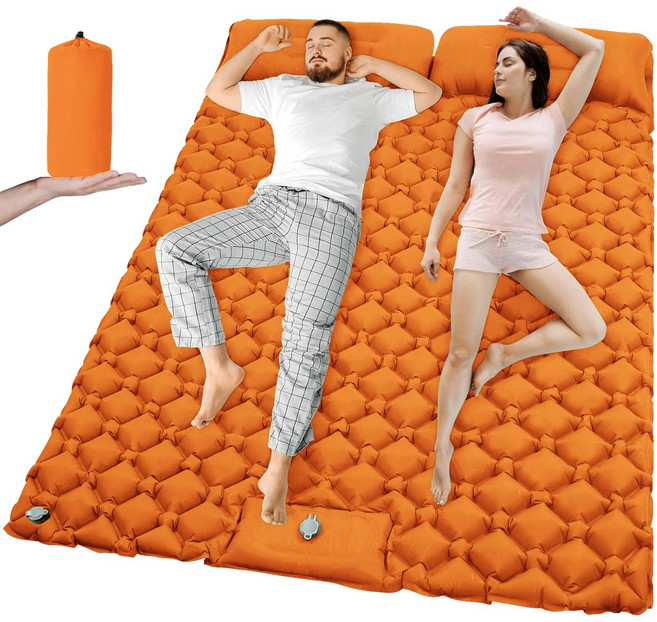 야외 캠핑용 더블 에어매트리스 자동차 접이식 패드 여행용 초경량 초광폭 침대 매트 수면, T2312Orange